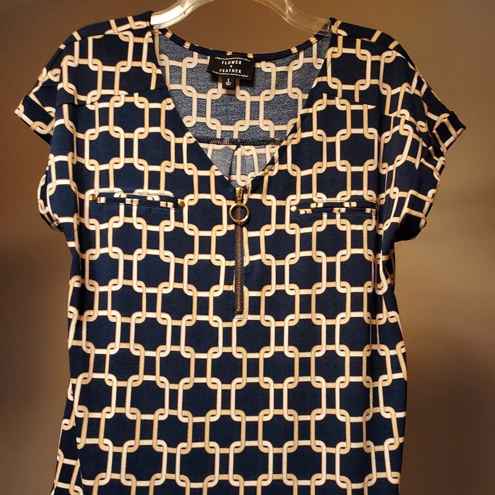 Navy and Gold Tones Stretchy Blouse